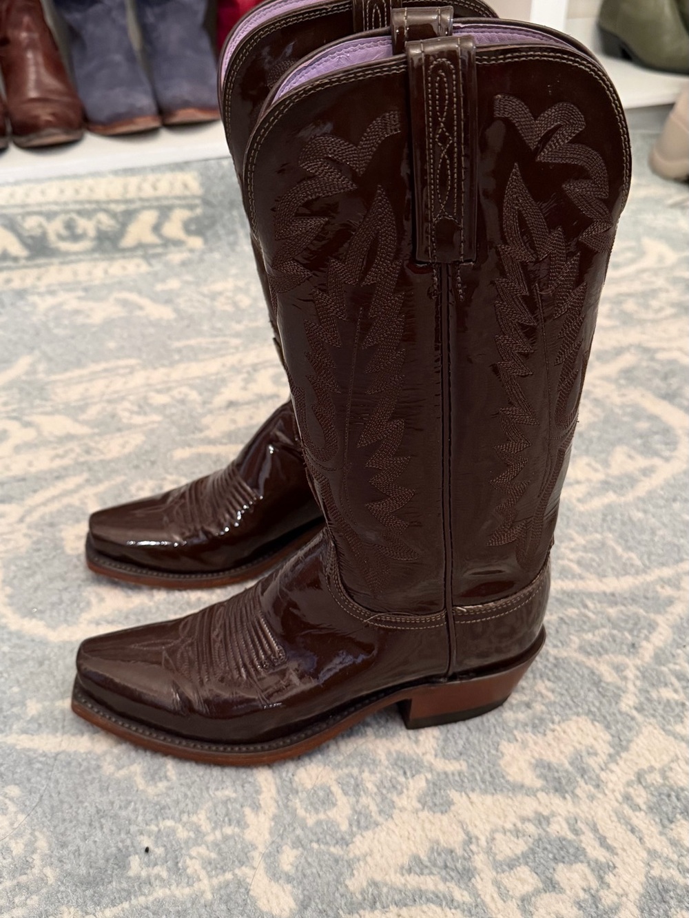 Women’s Lucchese Dark Brown Patent Leather Western Cowboy Boots Size 6.5 - Picture 2 of 6